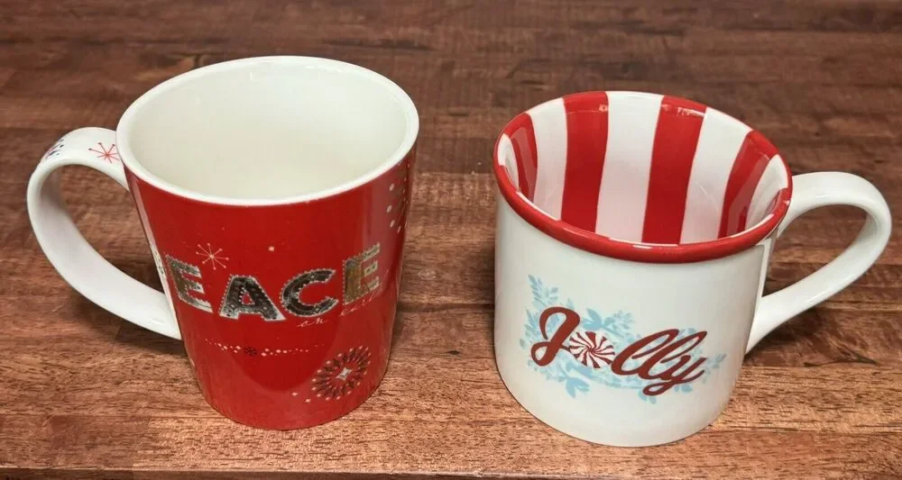 ‘06 & ‘07 Peace And Jolly Holiday Starbucks coffee mugs 14oz
